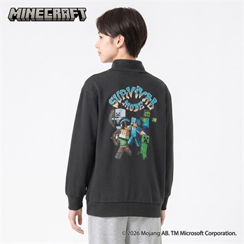マインクラフト ハーフジップトレーナー キッズ 男の子 女の子 130cm-160cm(グレー-130cm)