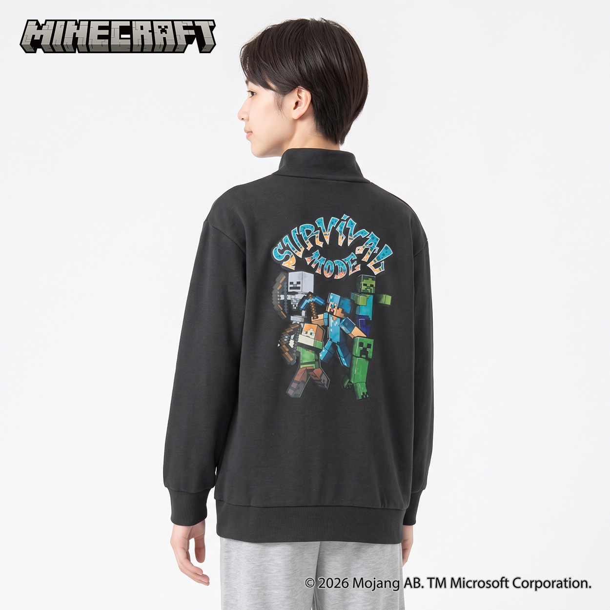 マインクラフト ハーフジップトレーナー キッズ 男の子 女の子 130cm-160cm(グレー-140cm)
