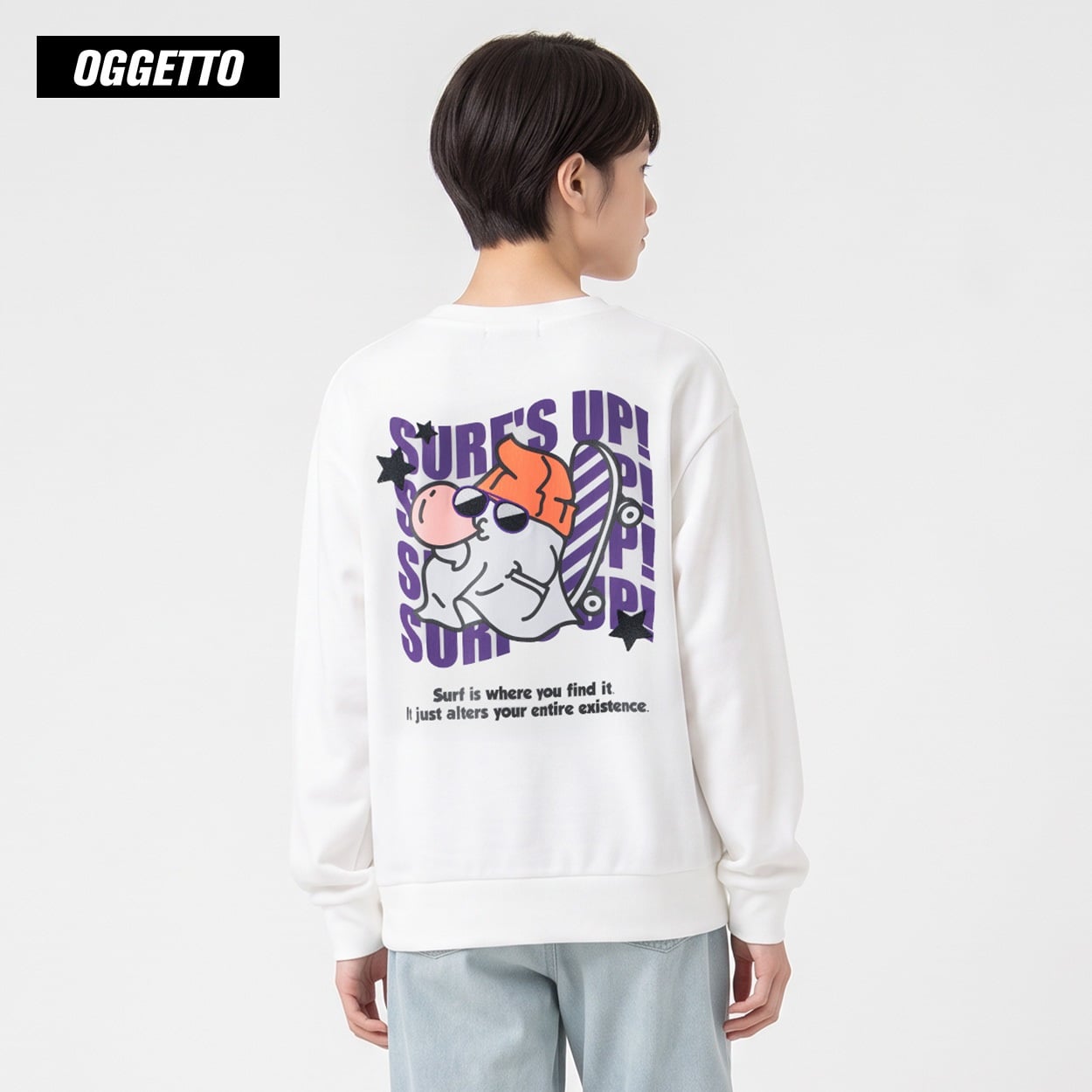 OGGETTO(オジェット) バックオバケプリントトレーナー キッズ 男の子 140cm-170cm(ホワイト-170cm)