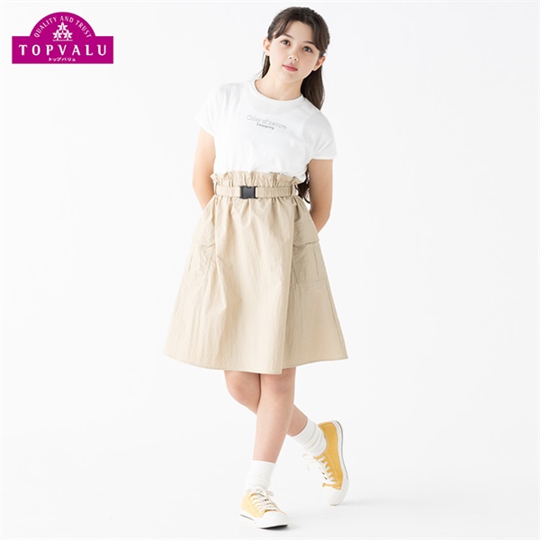 布帛切替ドッキングワンピース 女の子 トップバリュ キッズ 130cm-160cm(ベージュ-150cm)