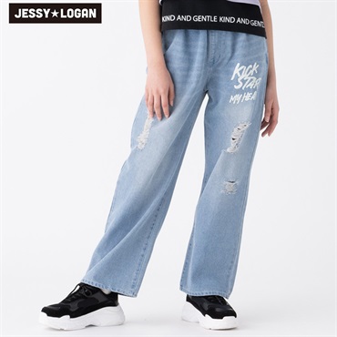 ジェシーローガン ロゴダメージデニムパンツ 女の子 キッズ130cm-160cm(サックス-150cm)