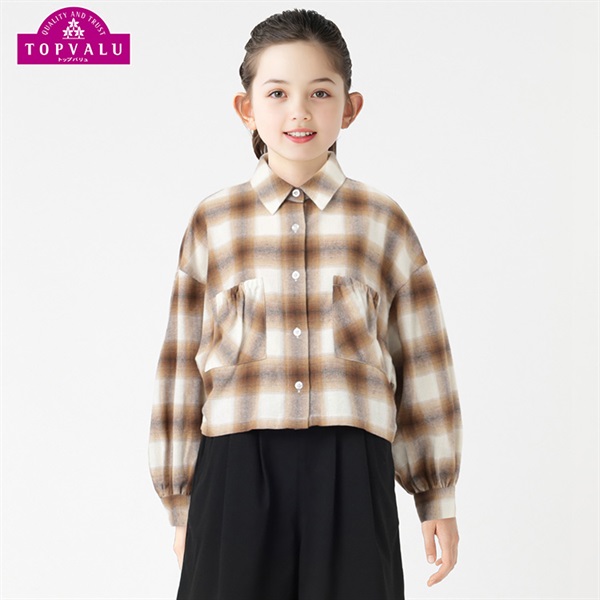 チェック柄ショート丈シャツ トップバリュ キッズ 130cm-160cm