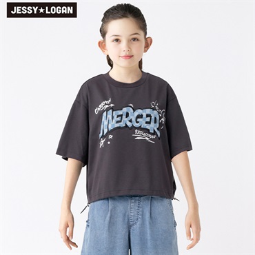 ジェシーローガン デニムロゴショートＴシャツ 女の子 キッズ 130cm-160cm(チャコールグレー-150cm)
