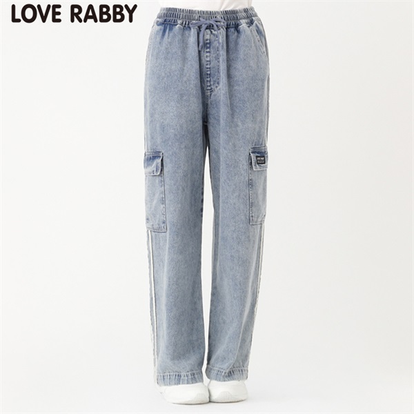 ラブラビ ケミカルデニム脇ラインカーゴパンツ 女の子 キッズ 130cm