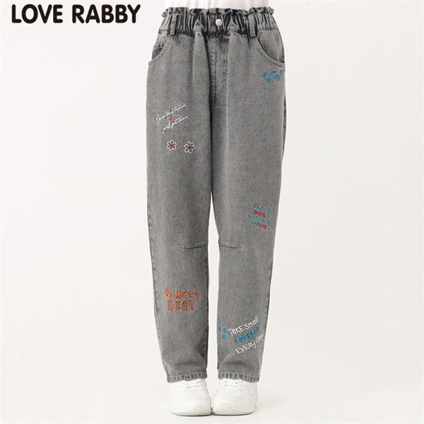 ラブラビ ケミカルデニムとび刺繍バレルレッグパンツ 女の子 キッズ