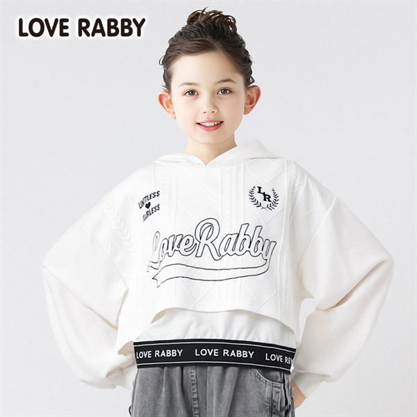 ラブラビ ケーブル二ットソー重ね着風パーカー 女の子 キッズ 130cm