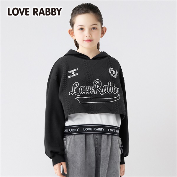 ラブラビ ケーブル二ットソー重ね着風パーカー 女の子 キッズ 130cm