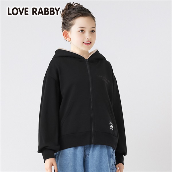 ラブラビ フード裏ファー耳付きジップパーカー 女の子 キッズ 130cm