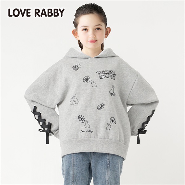 ラブラビ 裏起毛袖レースアップとび刺繍パーカー 女の子 キッズ 130cm