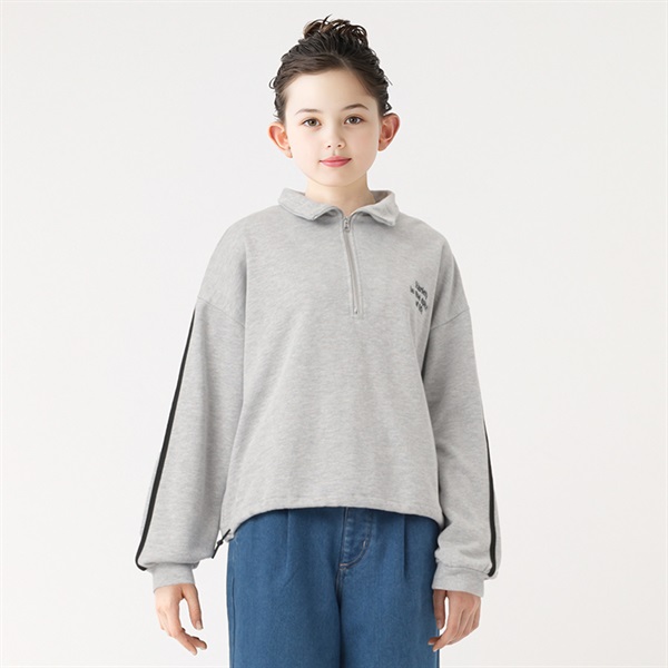 裏毛袖ラインハーフジップトレーナー 女の子 キッズ 130cm-160cm