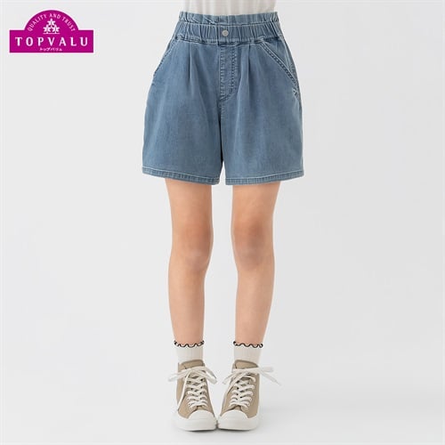 ピースフィットクール ハイウエストショートパンツ 女の子 トップバリュ キッズ 130cm-160cm(ライトブルー-130cm)