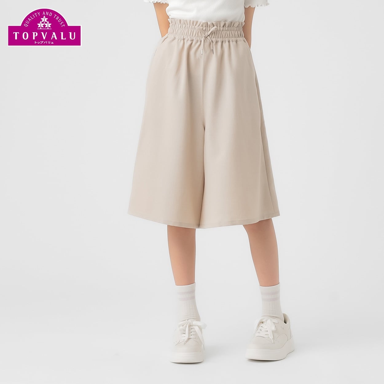ピースフィットクール ロングキュロットスカート 女の子 トップバリュ キッズ 130cm-160cm(ベージュ-140cm)