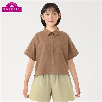 コットンドビー半袖ブラウス 女の子 トップバリュ キッズ130cm-160cm(ブラウン-130cm)