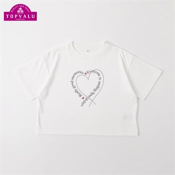 ピースフィットクール ハートロゴクロップド半袖Ｔシャツ トップバリュ キッズ 130cm-160cm(ホワイト-130cm)