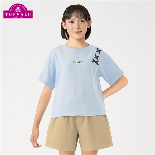 ピースフィットクール 肩リボンデザイン半袖Ｔシャツ 女の子 トップバリュ キッズ130cm-160cm