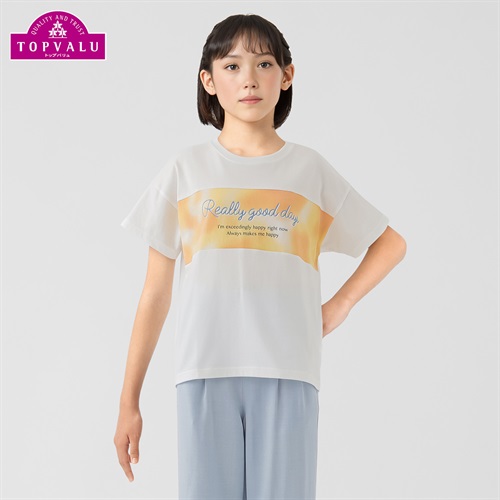 ピースフィットクール タイダイプリント切替半袖Ｔシャツ 女の子 トップバリュ キッズ 130cm-160cm(ホワイト-130cm)