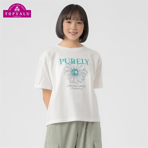 コットン衿よれにくい フラワープリント半袖Tシャツ 女の子 トップバリュ キッズ 130cm-160cm