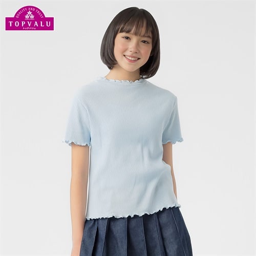 コットンメロウネック半袖Tシャツ 女の子 トップバリュ キッズ 130cm-160cm