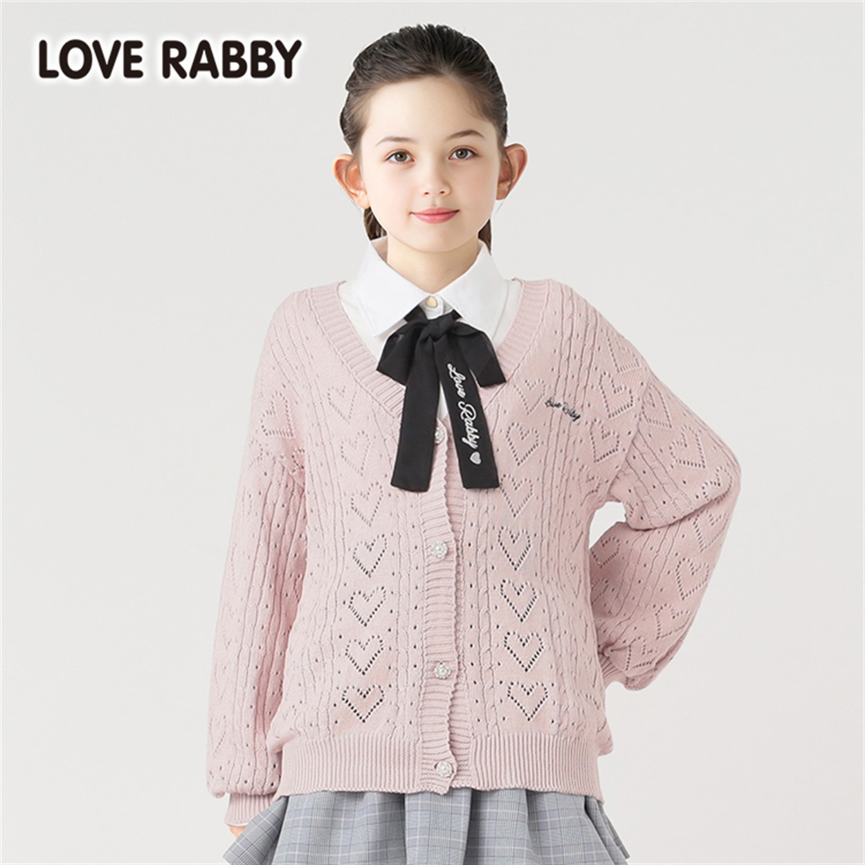 ラブラビ すかし柄パール釦カーディガン 女の子 キッズ130cm-160cm