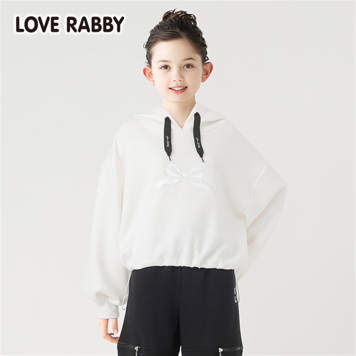 ラブラビ ダンボールリボンアップリケパーカー 女の子 キッズ130cm