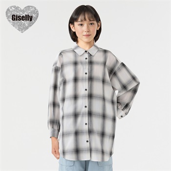 Giselly(ジゼリー) マルチWAYチェックシャツ 女の子 キッズ 130cm-160cm(ブラック-130cm)