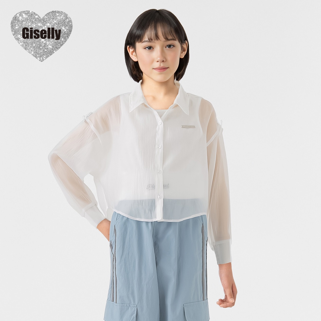 Giselly(ジゼリー) シアーシャツタンクアンサンブル 女の子 キッズ 130cm-160cm(ホワイト-140cm)