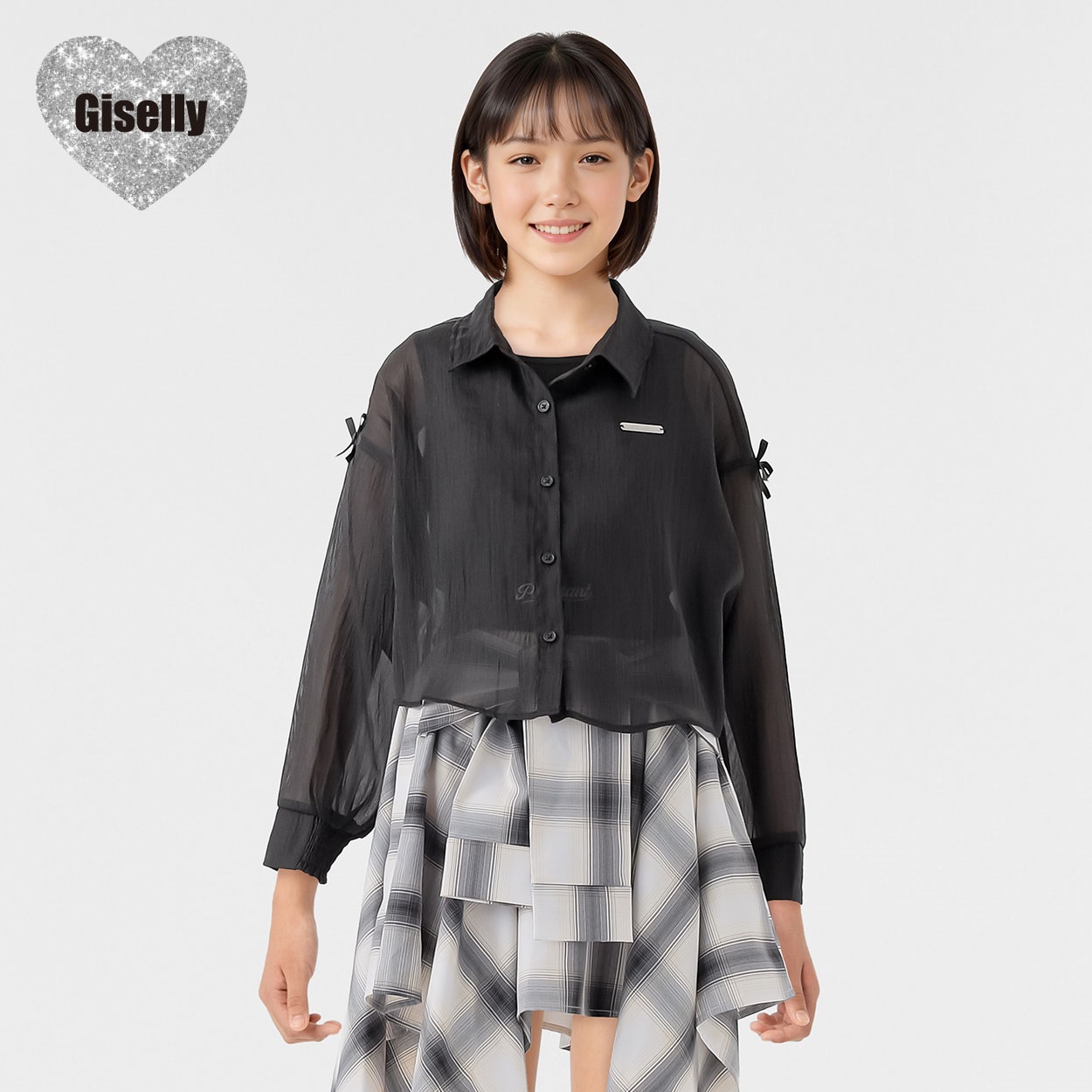 Giselly(ジゼリー) シアーシャツタンクアンサンブル 女の子 キッズ 130cm-160cm(ブラック-160cm)