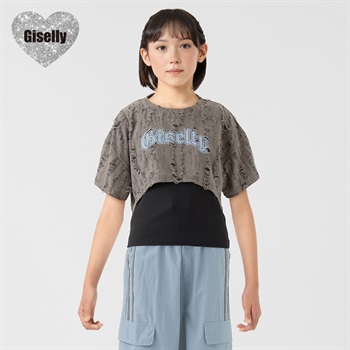Giselly(ジゼリー) ダメージＴシャツタンクアンサンブル 女の子 キッズ 130cm-160cm(ブラウン-130cm)