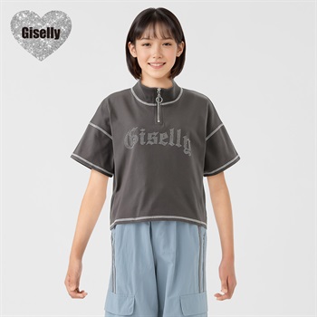 Giselly(ジゼリー) スタッズロゴハーフＺＩＰＴシャツ 女の子 キッズ 130cm-160cm(チャコ－ルグレ－-130cm)