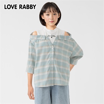 ラブラビ 重ね着風シャツ 女の子 キッズ 130cm-160cm(グリーン(チェック)-130cm)