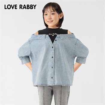 ラブラビ 重ね着風シャツ 女の子 キッズ 130cm-160cm(ブルー(デニム)-130cm)