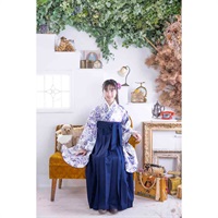かんたん卒業袴セット マルチ花 白茶 女の子 キッズ(着物：白紫、袴：紺　)
