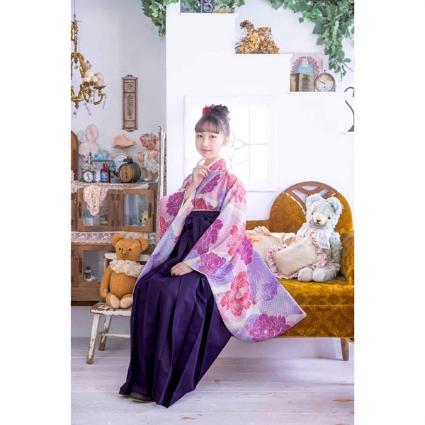 かんたん卒業袴セット 牡丹 藤色 女の子 キッズ | イオンスタイル