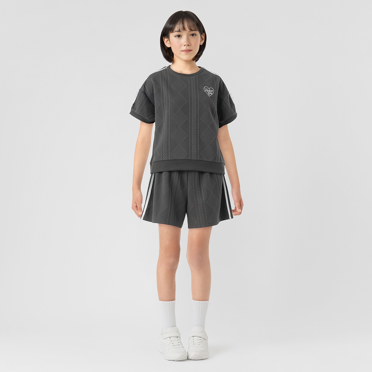 フクレＪＱライン使い上下セット 女の子 キッズ 130cm-160cm(チャコ－ルグレ－-130cm)