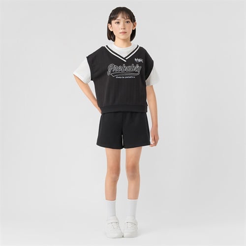 フクレＪＱフェイク上下セット 女の子 キッズ 130cm-160cm(ブラック-130cm)