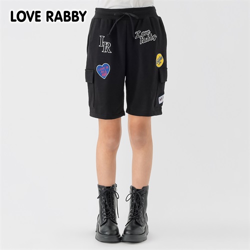 ラブラビ 裏毛ワッペン付きハーフパンツ 女の子 キッズ 130cm-160cm(ブラック-130cm)