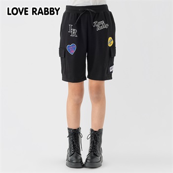 ラブラビ 裏毛ワッペン付きハーフパンツ 女の子 キッズ 130cm-160cm(ブラック-130cm)