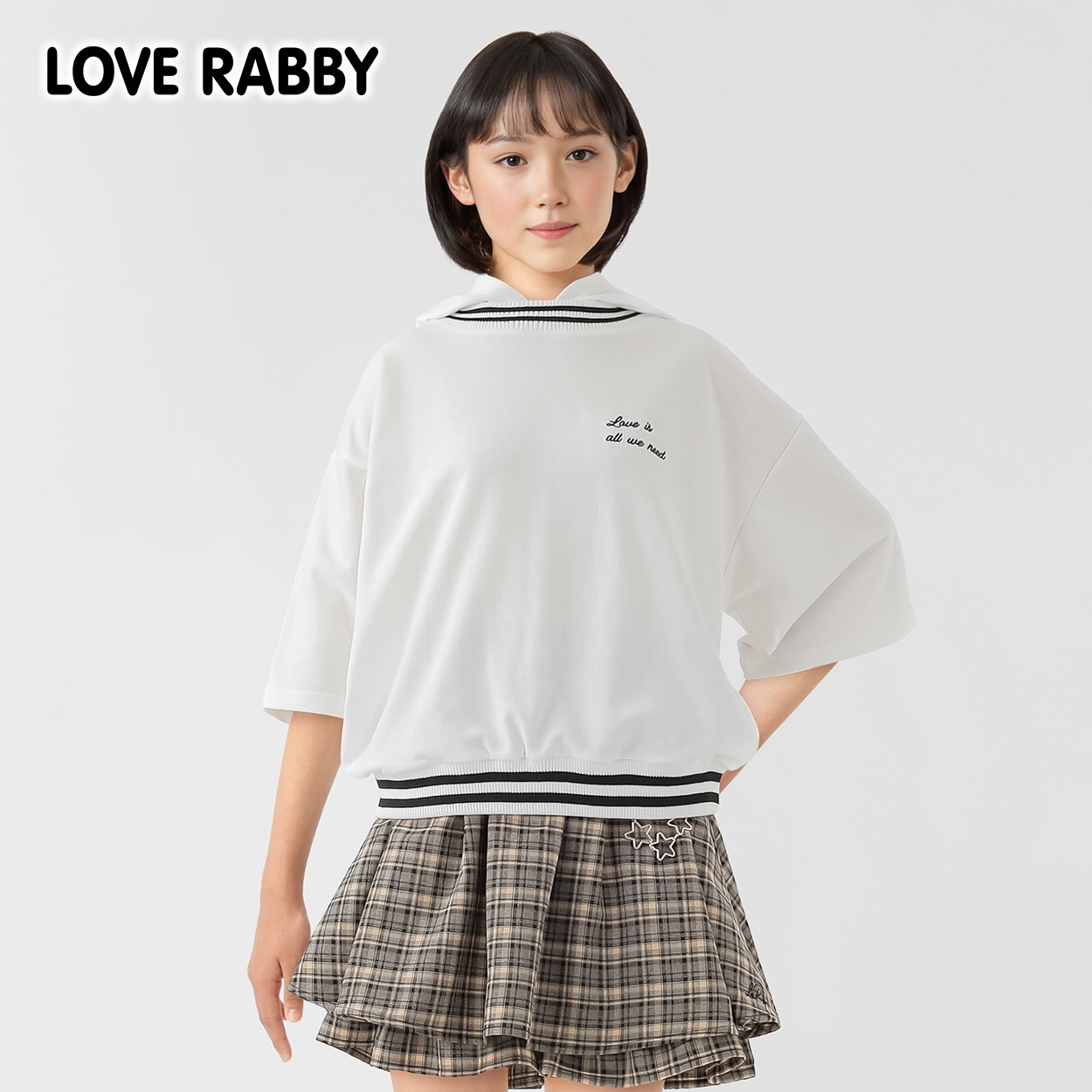 ラブラビ ミニ裏毛バックチェーン刺繍パーカーTシャツ 女の子 キッズ 130cm-160cm(ホワイト-130cm)