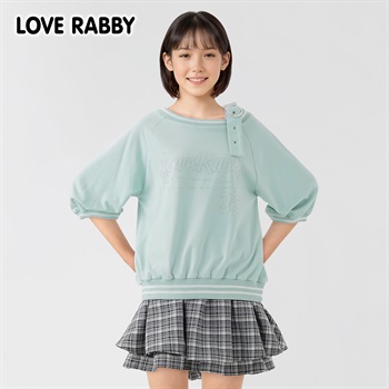 ラブラビ ミニ裏毛ラインストーンロゴＴシャツ 女の子 キッズ 130cm-160cm(ミントグリーン-130cm)
