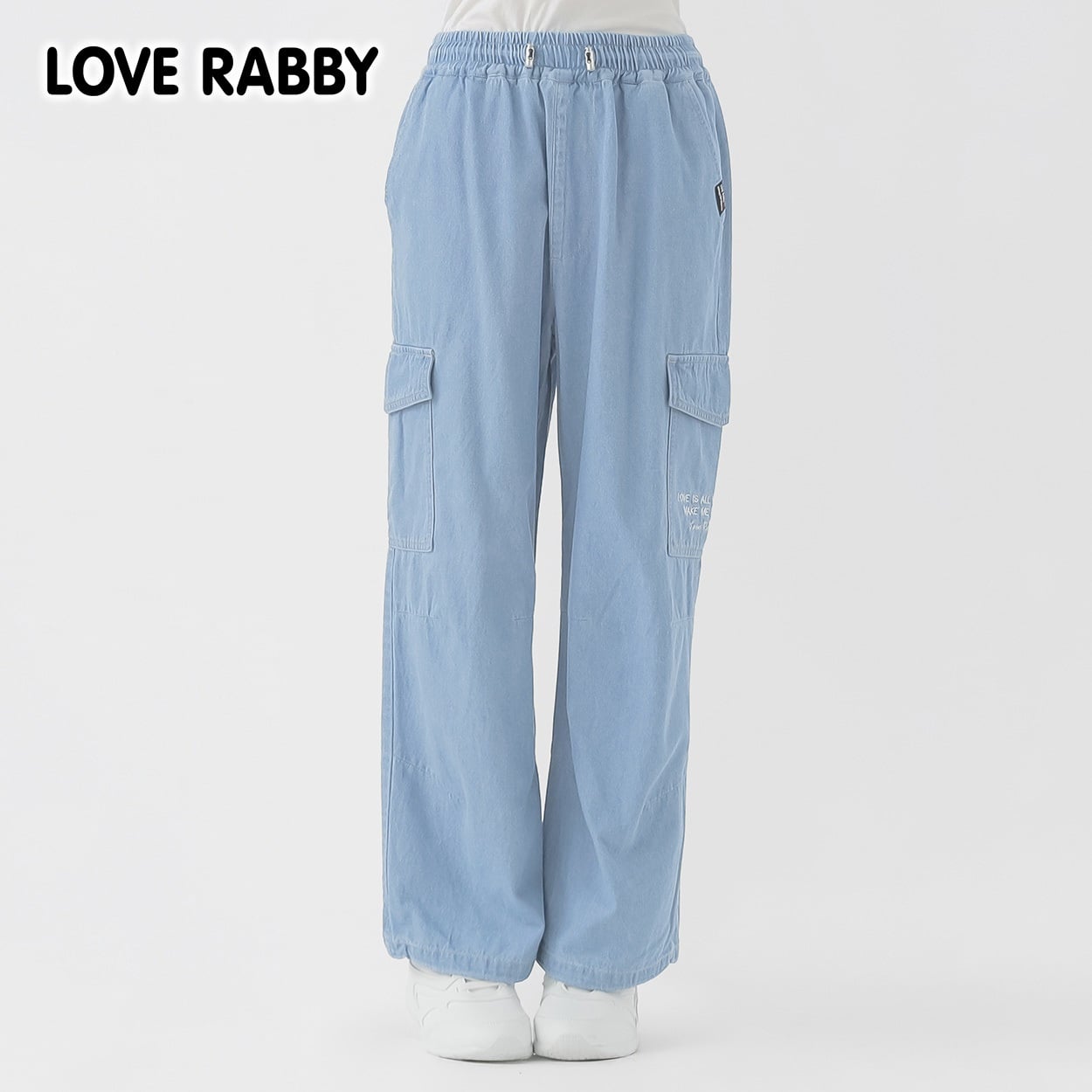 ラブラビ デニムカーゴパンツ 女の子 キッズ 130cm-160cm(サックス-150cm)