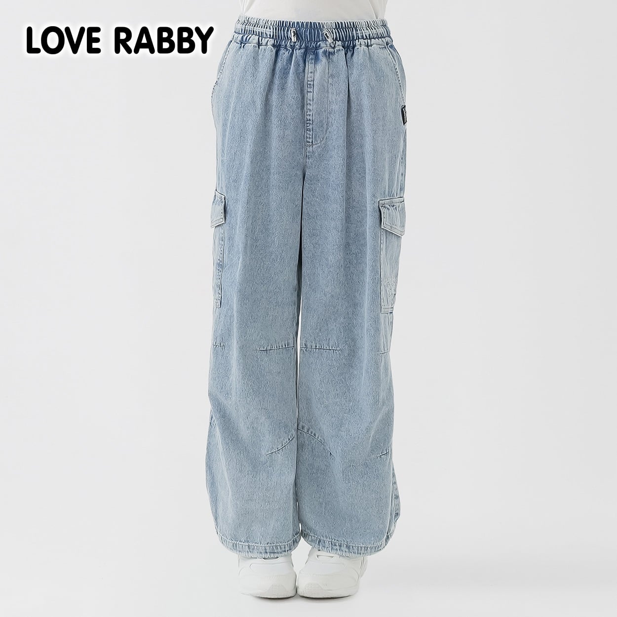 ラブラビ デニムカーゴパンツ 女の子 キッズ 130cm-160cm(ブルー-130cm)