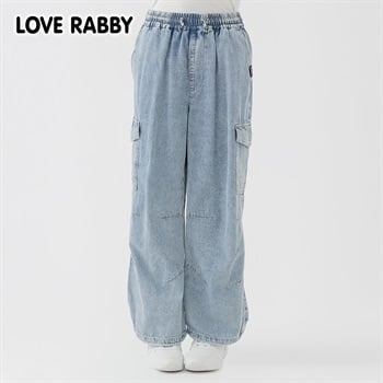 ラブラビ デニムカーゴパンツ 女の子 キッズ 130cm-160cm(ブルー-130cm)