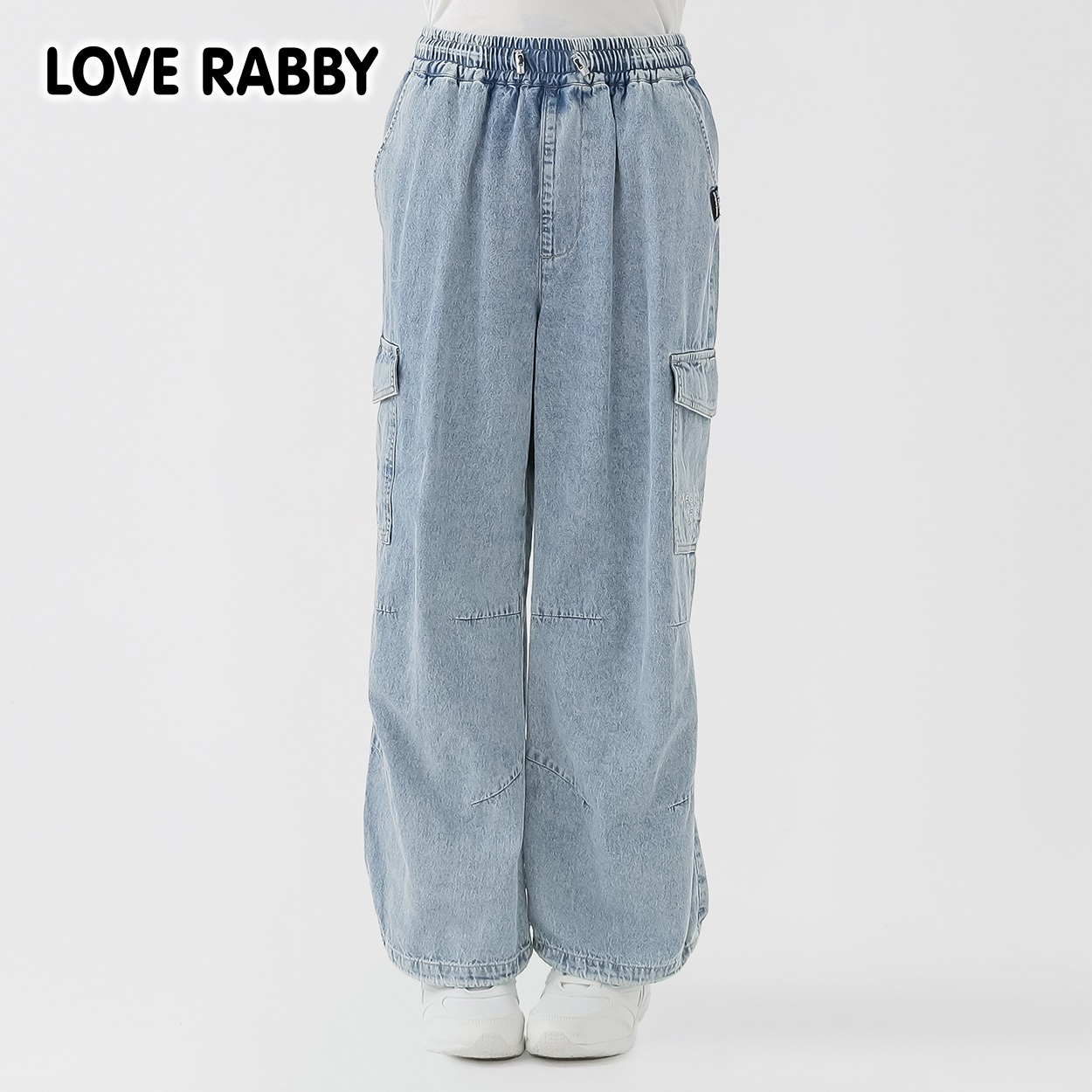 ラブラビ デニムカーゴパンツ 女の子 キッズ 130cm-160cm(ブルー-160cm)