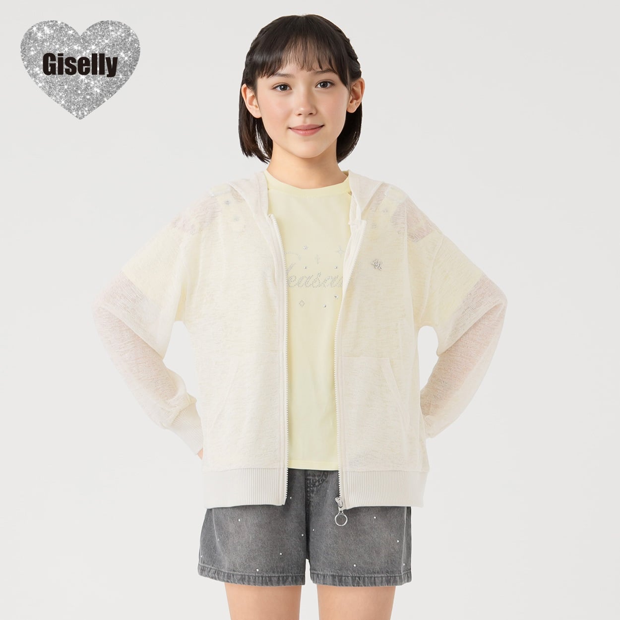 Giselly(ジゼリー) スラブＺＩＰフーディ 女の子 キッズ 130cm-160cm(ホワイト-160cm)