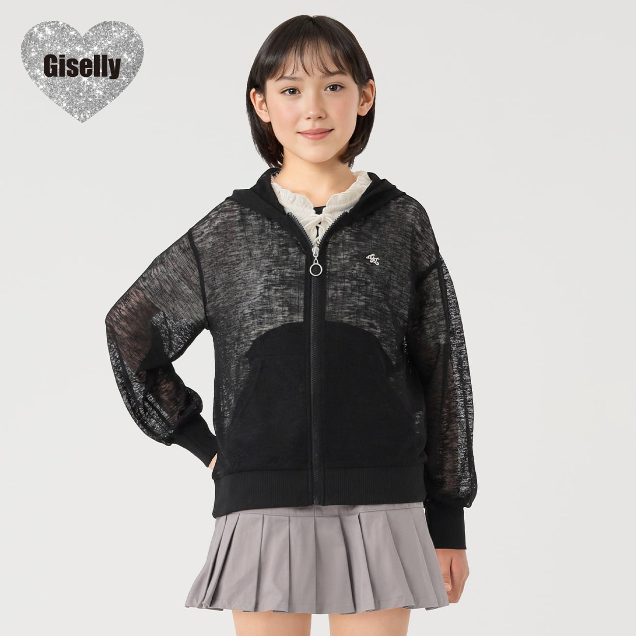 Giselly(ジゼリー) スラブＺＩＰフーディ 女の子 キッズ 130cm-160cm(ブラック-130cm)