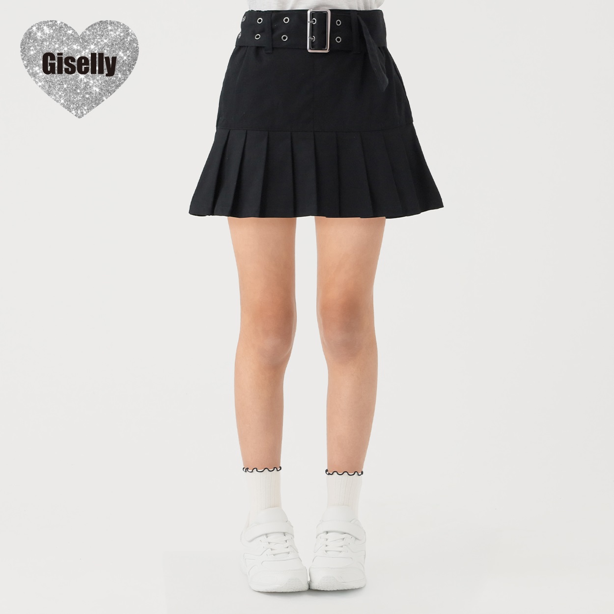 Giselly(ジゼリー) 鳩目ベルト付きミニスカート 女の子 キッズ 130cm-160cm(ブラック-130cm)