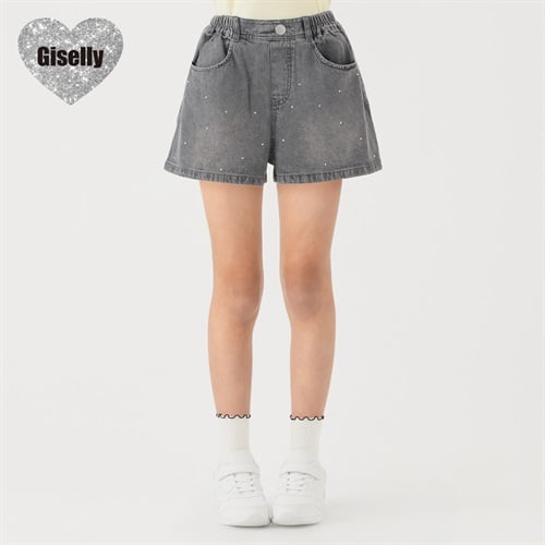 Giselly(ジゼリー) ラインストーンデニムパンツ 女の子 キッズ 130cm-160cm(グレー-130cm)
