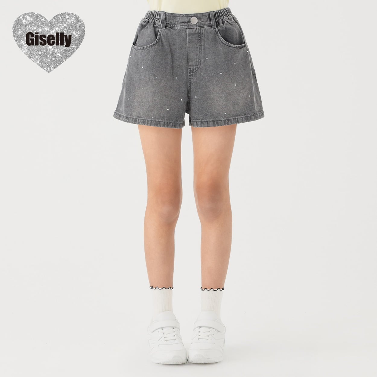 Giselly(ジゼリー) ラインストーンデニムパンツ 女の子 キッズ 130cm-160cm(グレー-160cm)