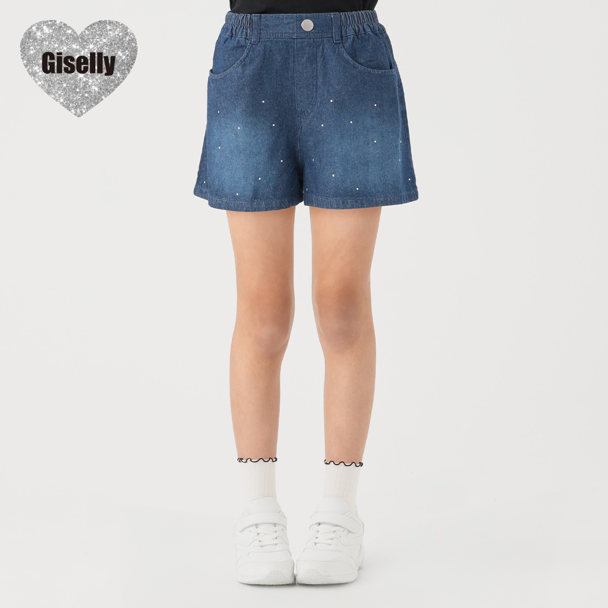 Giselly(ジゼリー) ラインストーンデニムパンツ 女の子 キッズ 130cm-160cm(ブルー-130cm)
