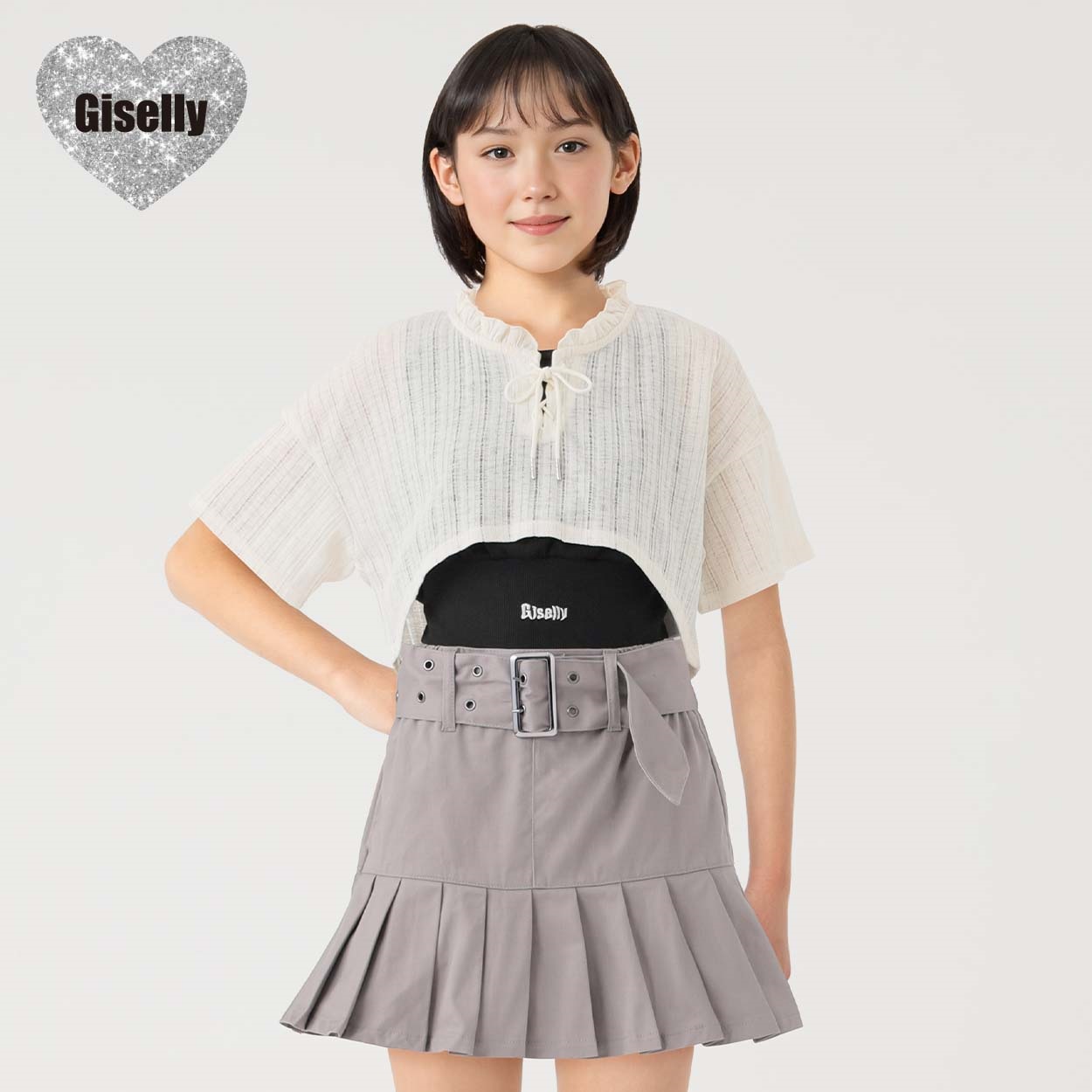 Giselly(ジゼリー) レースアップシアーＴシャツセット 女の子 キッズ 130cm-160cm(ホワイト-140cm)